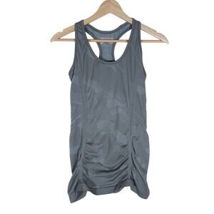 Athleta Womens Tank Top Small Gray Camo Racerback Ruched Stretchy Workout